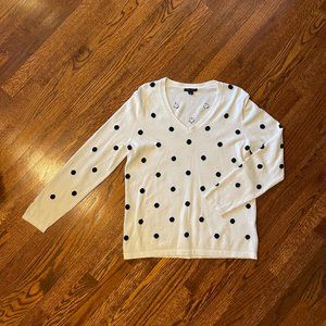 LAST CHANCE: Tommy Hilfigher White/Black Polka Dot V-Neck Sweater - Size Large